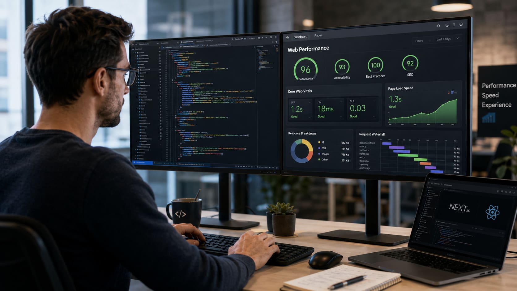 Web performance metrics on a screen